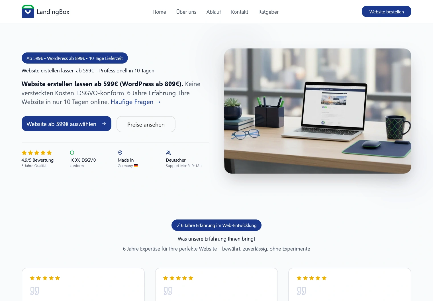 Startseite von landingbox.de